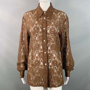 DOLCE & GABBANA Vintage Brown Rayon Blend Lace Pointed Collar Shirt
